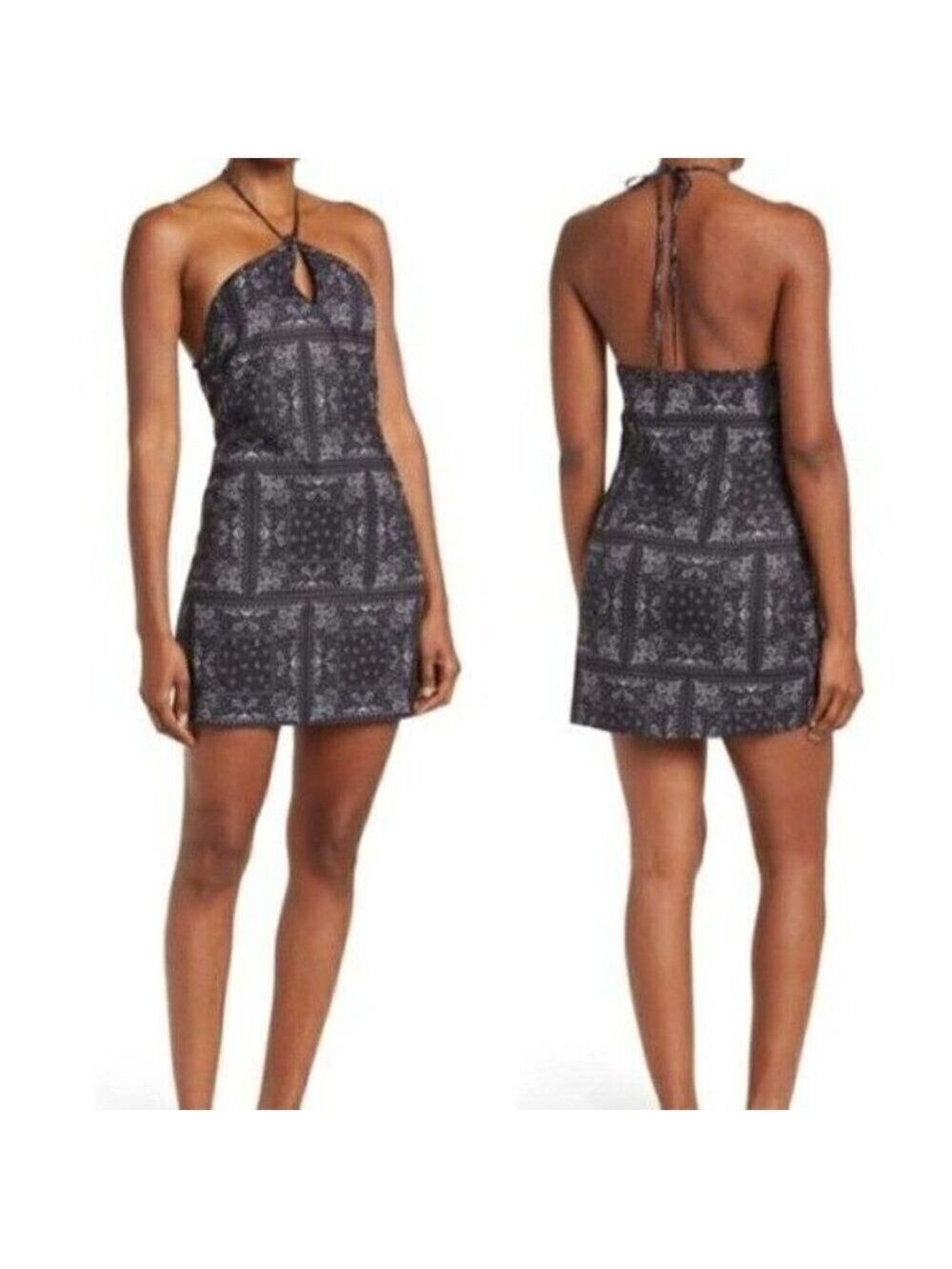 ELODIE Women halter black bandana print Dress BNWOT sz Large NEW